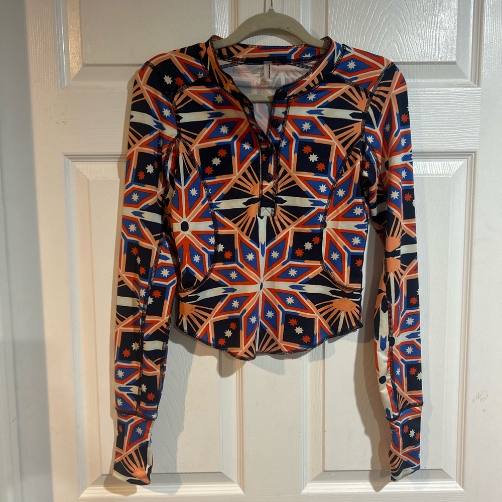 Free People Fireside Printed Henley Long Sleeve